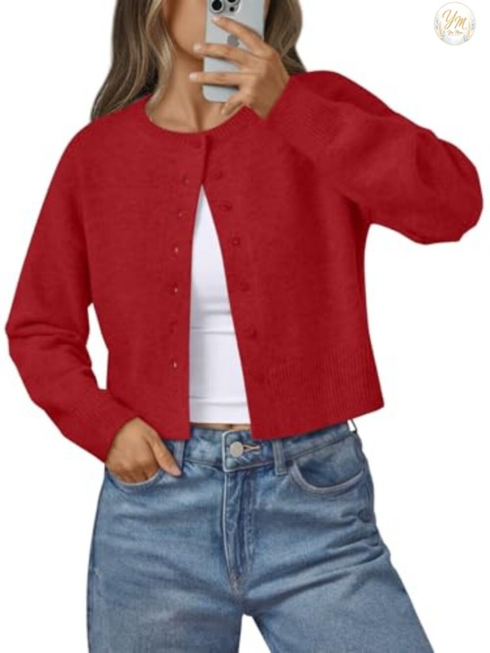 LILLUSORY Women's Lightweight Cropped Knit Cardigan Sweater Fall Cute Button